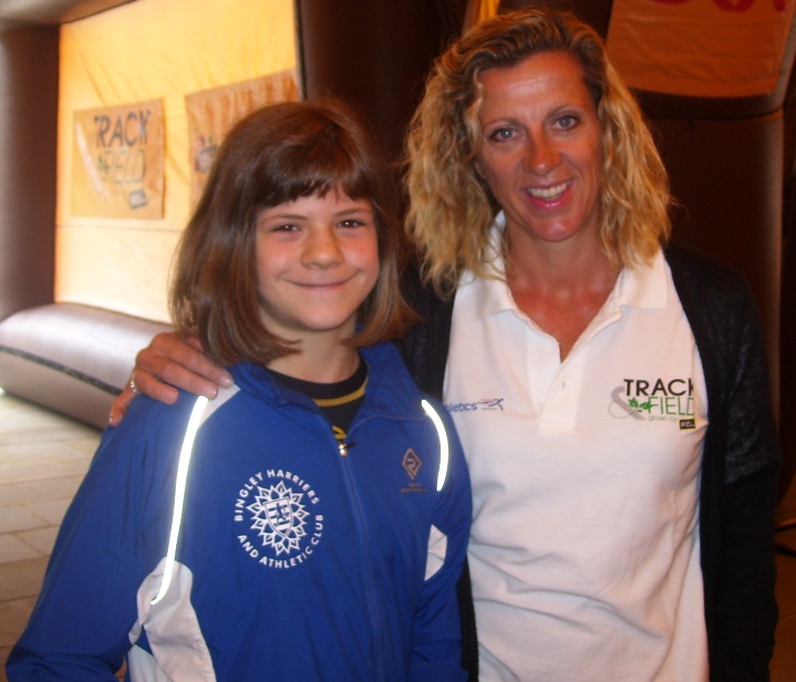 Rebekah Tiler with Sally Gunnell OBE at McCains Athletics Roadshow in Bradford